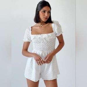 Princess Polly White Leni Short Sleeve Eyelet Ruffle Romper Size 4US